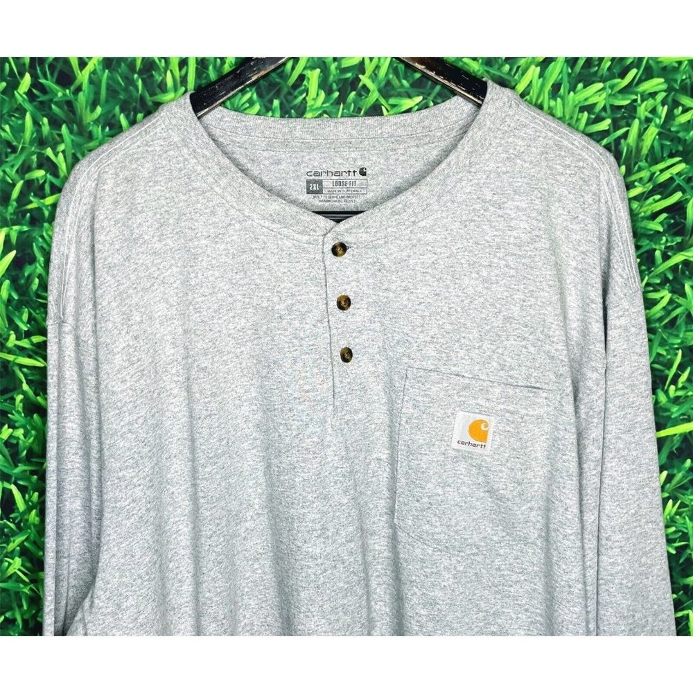 Carhartt Loose Fit Light Gray Men’s 2XL Long Sleeve Shirt Front Pocket Button